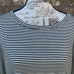 L/S Tie Front Top Black Ivory Stripe